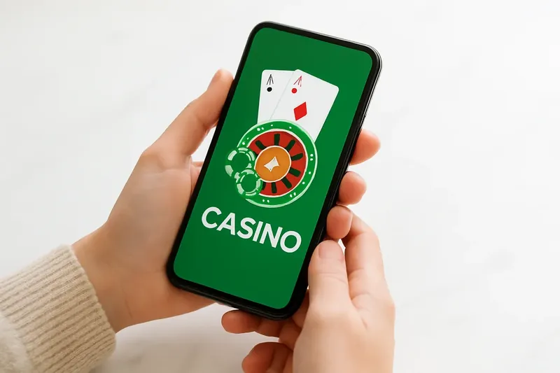 Close-up of hands holding smartphone with casino app on screen