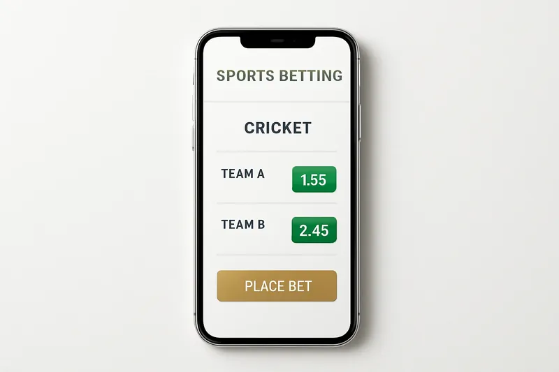 Modern phone screen showing cricket match betting odds in white and gold UI